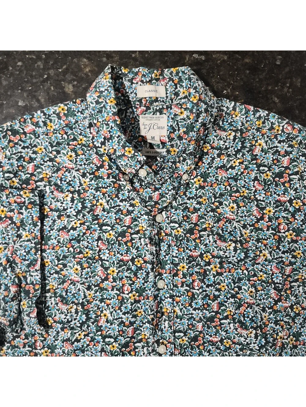 J Crew Slim Secret Wash Stretch Organic Button Down Shirt Floral Flower All Over